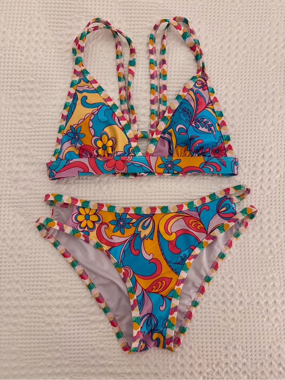 Cupshe pastel Paisley Floral Bikini - Blue, Yellow, Pink